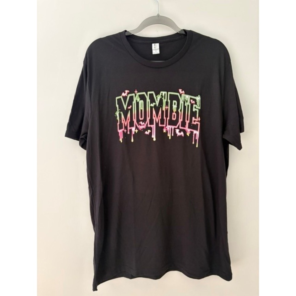 Mombie Graphic Tee Black Neon Slime Drip Bats Halloween Shirt XL Organic Cotton
